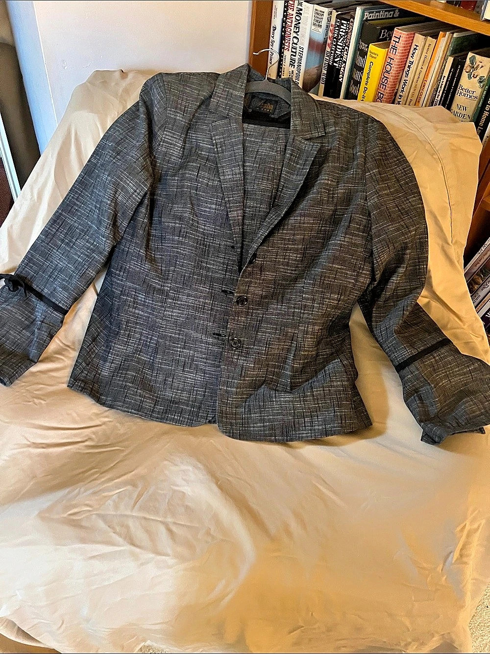 Chadwick's New York Women's Checkered Blazer and Skirt Set in Gray